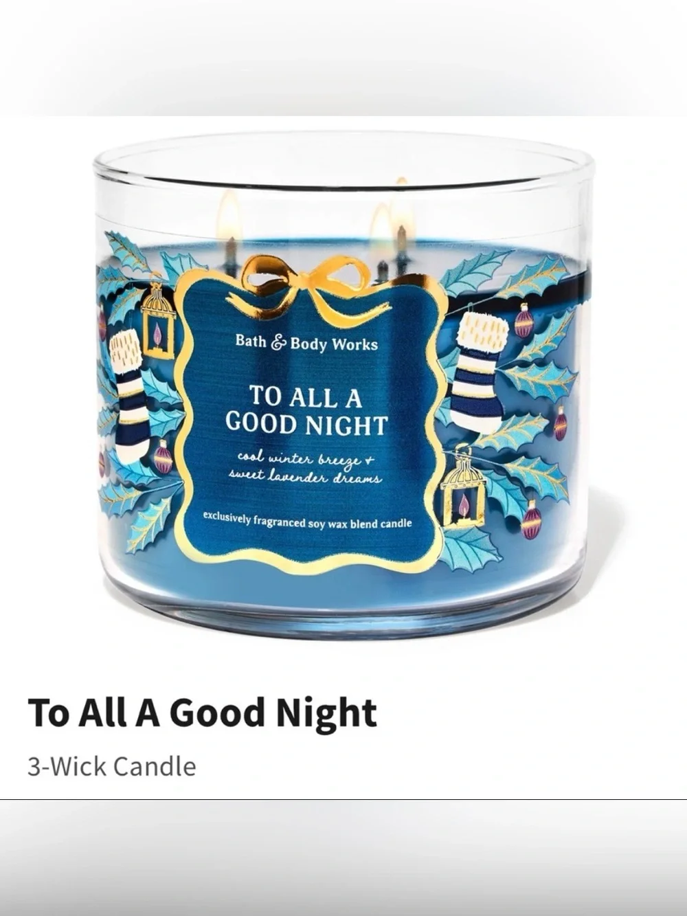 NIB B&BW “To All A Good Night” Scented 3-Wick Candle w Decorative Metal Lid